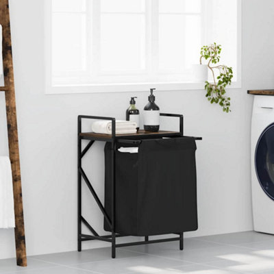 Vidaxl (Smoked Oak) Laundry Basket 1 Compartment With Shelf Laundry Hamper - Image 4