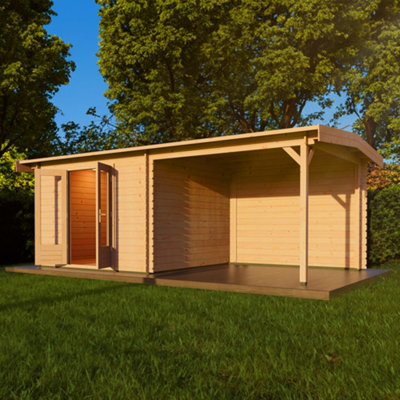 Lugarde Woodpro Premium Oxford Log Cabin - 6M X 3M - Double Glazed Pent Roof With Veranda