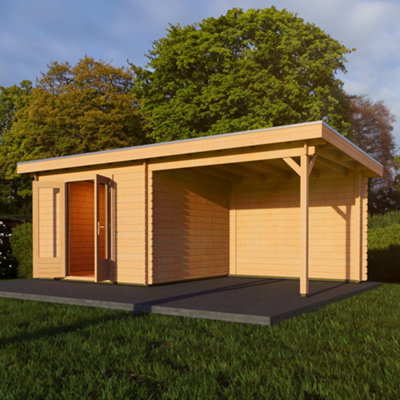 Lugarde Woodpro Premium Sunningdale Right Hand Log Cabin - 6M X 3M - Double Glazed Pent Roof