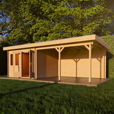 Lugarde Woodpro Premium Sandringham Right Hand Log Cabin - 7M X 3M - Double Glazed Pent Roof