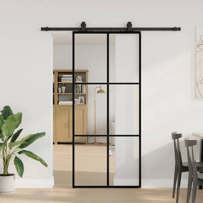Walplus Sliding Door With Hardware Set Black 90X205 Cm Esg Glass
