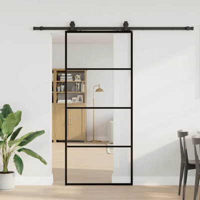Walplus Sliding Door With Hardware Set Black 90X205 Cm Esg Glass
