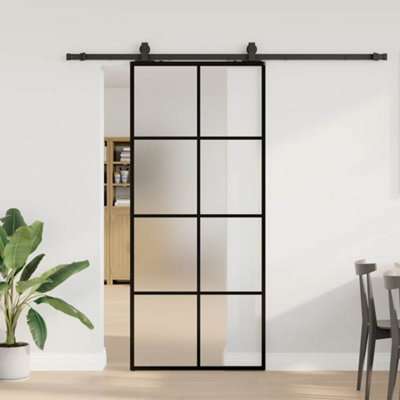 Walplus Sliding Door With Hardware Set Black 90X205 Cm Esg Glass
