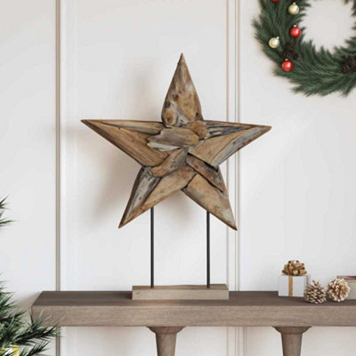 vidaXL Christmas Star Solid Teak Wood Brown 60 x 5 x 75 cm - Image 3