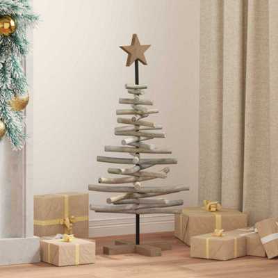 vidaXL Solid Teak Wood Christmas Tree with Stand - Brown - 90 cm - Image 4