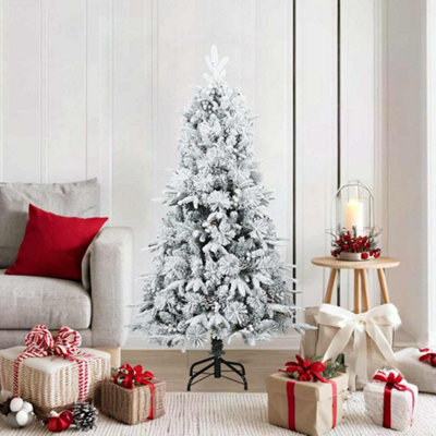 Vidaxl White Artificial Hinged Christmas Tree Snow Flocked 150 Cm