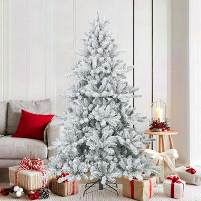 vidaXL Hinged Artificial Christmas Tree - Snow Flocked - 180 cm - White - Image 3
