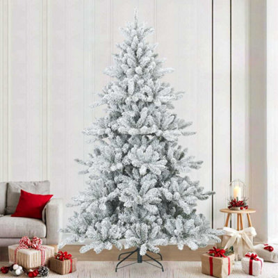 Vidaxl White Artificial Hinged Christmas Tree Snow Flocked 240 Cm