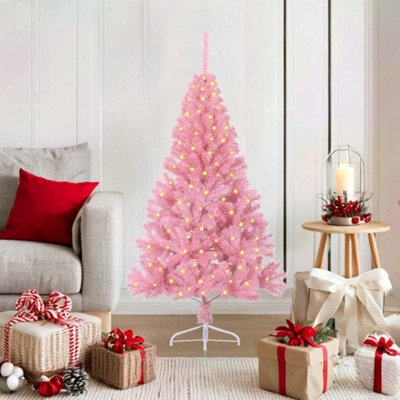 vidaXL Pre-lit Artificial Christmas Tree - 120 cm - Pink - PVC - Image 3