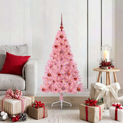 vidaXL Pre-lit Artificial Christmas Tree - 120 cm - Pink - Image 3