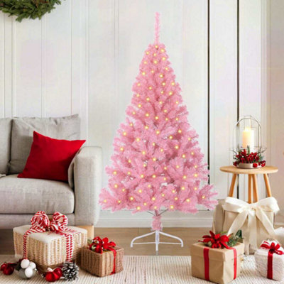 B&Q -  Artificial Pre-Lit Christmas Tree With 150 Leds Pink 150 Cm Pvc