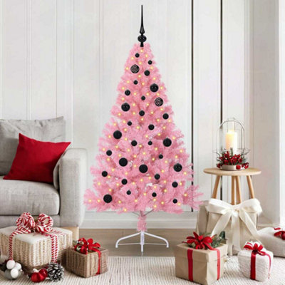 vidaXL Pre-lit Artificial Christmas Tree - 150 cm - Pink PVC with 150 LEDs - Image 4
