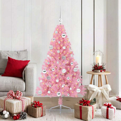 B&Q -  Artificial Pre-Lit Christmas Tree With 150 Leds Pink 150 Cm Pvc