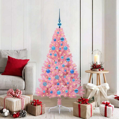 B&Q -  Artificial Pre-Lit Christmas Tree With 150 Leds Pink 150 Cm Pvc