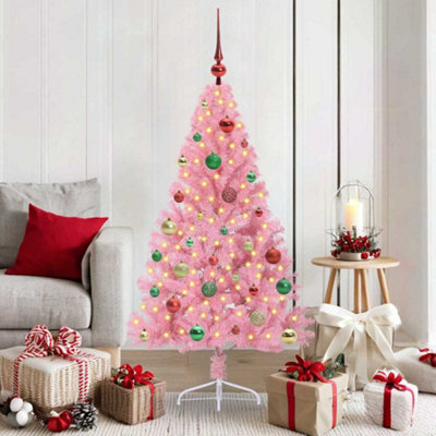 B&Q -  Artificial Pre-Lit Christmas Tree With 150 Leds Pink 150 Cm Pvc