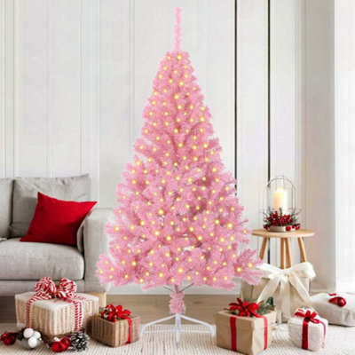 vidaXL Pre-lit Christmas Tree - 180 cm - Pink - PVC with 300 LEDs - Image 4