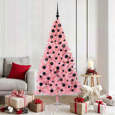 Pre-Lit Bauble Artificial Christmas Tree 6Ft Black/Pink Vidaxl - Image 4