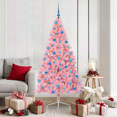 vidaXL Artificial Pre-lit Christmas Tree 180 cm Pink PVC - Image 4