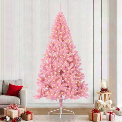 Vidaxl Artificial Pre-Lit Christmas Tree With 300 Leds Pink 240 Cm Pvc from B&Q