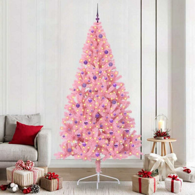 Vidaxl Artificial Pre-Lit Christmas Tree With 300 Leds Pink 240 Cm Pvc from B&Q