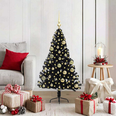 Vidaxl Black Artificial Pre-Lit Christmas Tree 120 Cm Pvc Small