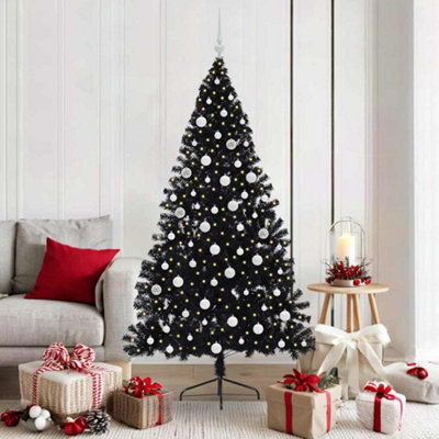Vidaxl Artificial Pre-Lit Christmas Tree Black 180 Cm Pvc