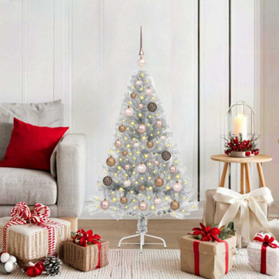 Vidaxl Silver Artificial Pre-Lit Christmas Tree 120 Cm Pet Small