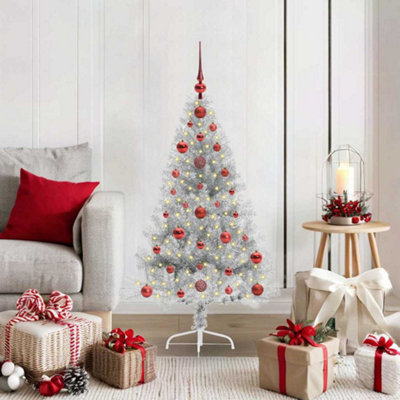 Vidaxl Silver Artificial Pre-Lit Christmas Tree 120 Cm Pet Small