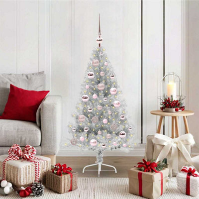 Vidaxl Silver Artificial Pre-Lit Christmas Tree 120 Cm Pet Small