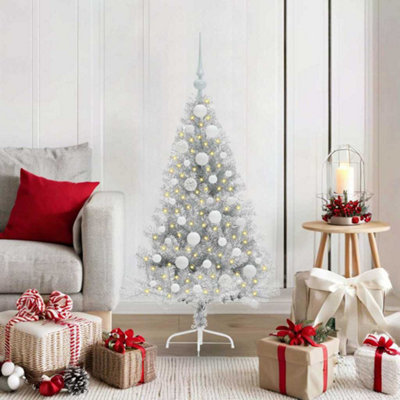 Vidaxl Silver Artificial Pre-Lit Christmas Tree 120 Cm Pet Small