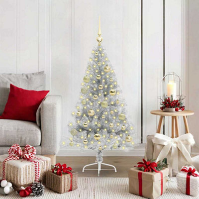 Vidaxl Silver Artificial Pre-Lit Christmas Tree 120 Cm Pet Small