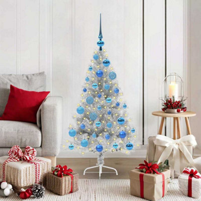 Vidaxl Silver Artificial Pre-Lit Christmas Tree 120 Cm Pet Small