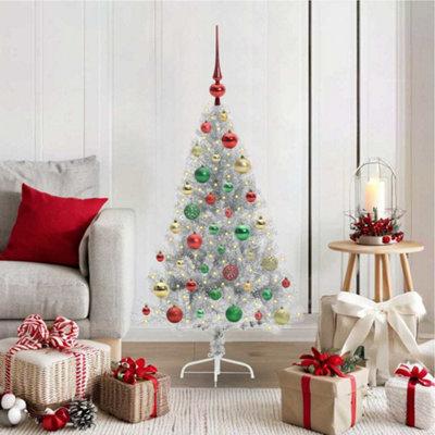 Vidaxl Silver Artificial Pre-Lit Christmas Tree 120 Cm Pet Small
