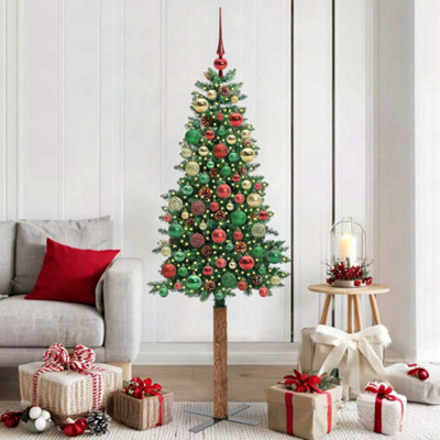Vidaxl Green Slim Christmas Tree 180 Cm Pvc And Solid Pine Wood Small