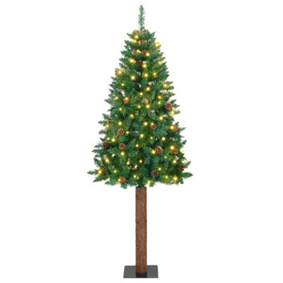 Vidaxl Green Slim Christmas Tree 210 Cm Pvc And Solid Pine Wood Small