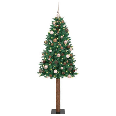 Vidaxl Green Slim Christmas Tree 210 Cm Pvc And Solid Pine Wood Small