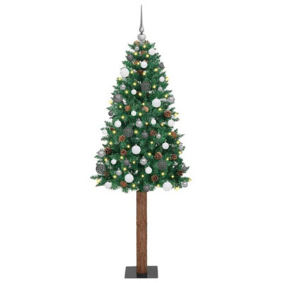 Vidaxl Green Slim Christmas Tree 210 Cm Pvc And Solid Pine Wood Small