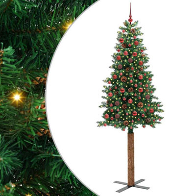 Vidaxl Green Slim Christmas Tree 210 Cm Pvc And Solid Pine Wood Small