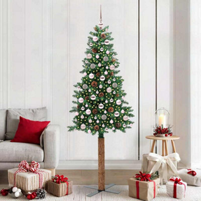 Vidaxl Green Slim Christmas Tree 210 Cm Pvc And Solid Pine Wood Small