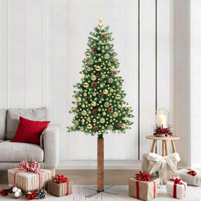 Vidaxl Green Slim Christmas Tree 210 Cm Pvc And Solid Pine Wood Small
