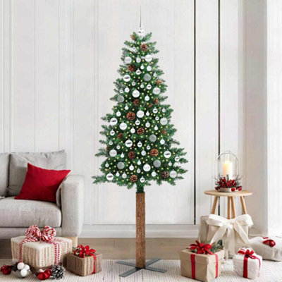 Vidaxl Green Slim Christmas Tree 210 Cm Pvc And Solid Pine Wood Small