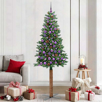 Vidaxl Green Slim Christmas Tree 210 Cm Pvc And Solid Pine Wood Small