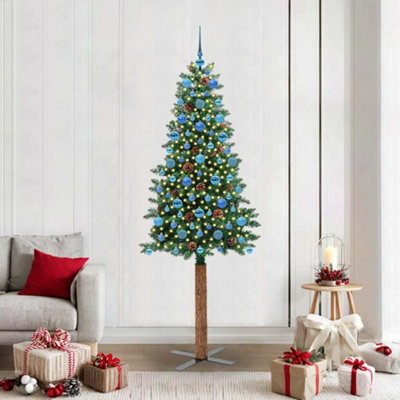 Vidaxl Green Slim Christmas Tree 210 Cm Pvc And Solid Pine Wood Small