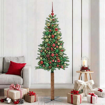 Vidaxl Green Slim Christmas Tree 210 Cm Pvc And Solid Pine Wood Small