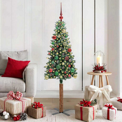 vidaXL Slim Christmas Tree with LEDs - 150 cm - Green - Image 3