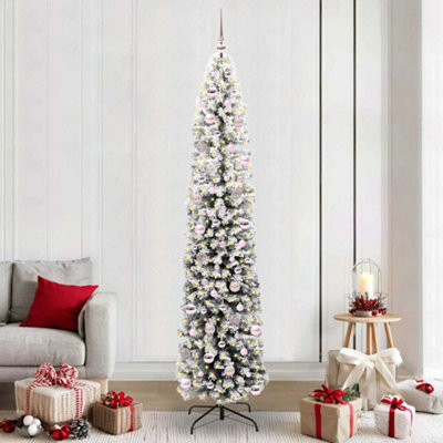 vidaXL Artificial Christmas Tree 240 cm Green with 300 LEDs and Snow Flocked - Image 3