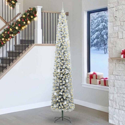 vidaXL Artificial Christmas Tree with 300 LEDs, Snow Flocked, 270 cm - Green - Image 3