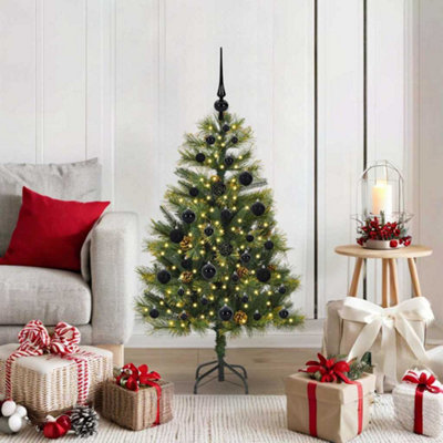 VIDAXL 4ft Artificial Christmas Tree with Integrated LED Lights Black Baubles and Pinecones for Indoor and Outdoor Seasonal Decor - Image 4