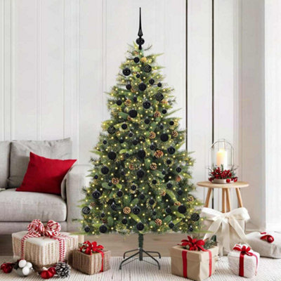 VIDAXL 6ft Artificial Christmas Tree with Pre-Lit Lights Black Baubles and Pinecones for Indoor and Outdoor Seasonal Decor - Image 3