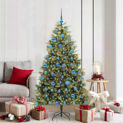 B&Q -  Artificial Hinged Christmas Tree With Cones Green 180 Cm